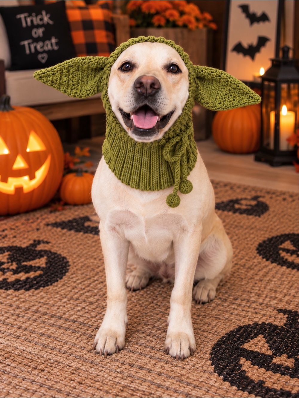 Hand Knit Yoda Inspired Dog Sweater Costume Green Ears Pet Halloween
